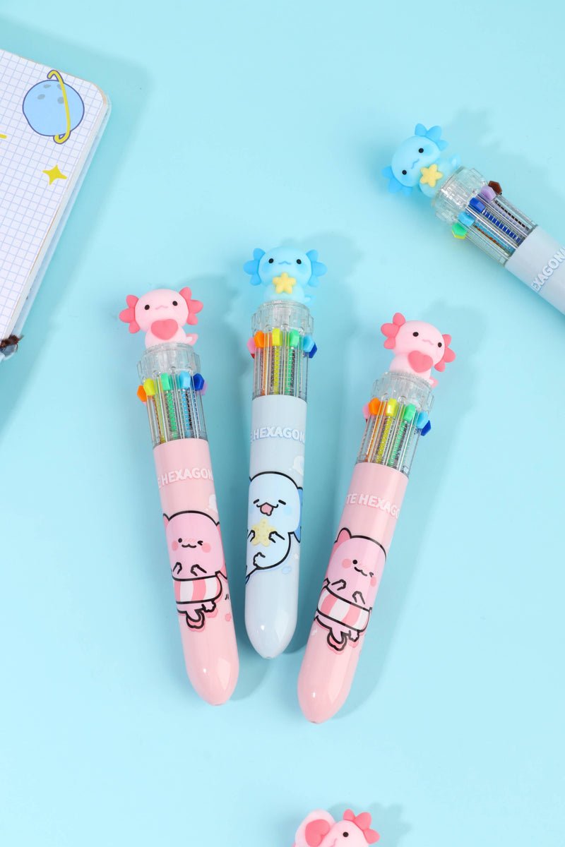 Load image into Gallery viewer, BC Mini Axolotl 10-Color Retractable 1 Single Ball Pen
