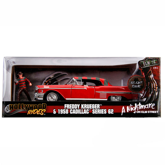 Hollywood Rides: Pesadilla en Elm Street - Cadillac Serie 62 Rojo con figura de Freddy Krueger, Jada Toys