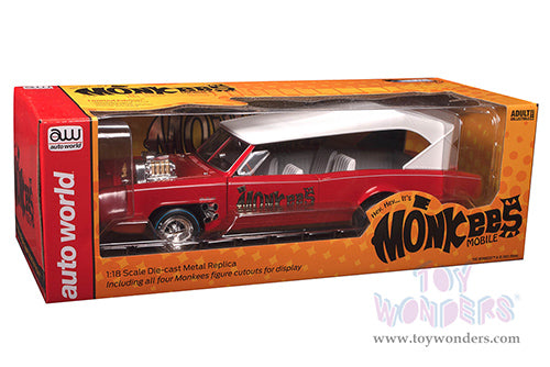 Load image into Gallery viewer, Auto World Silver Screen Machines - Monkeemobile with Four Monkees 1966 1/18 Scale Diecast Model Car
