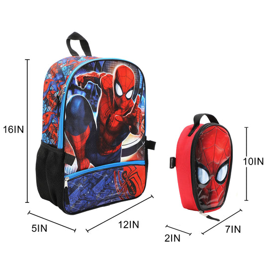 Bioworld Marvel - Spiderman Swinging 5-Piece 16" Backpack With Lunch Kit
