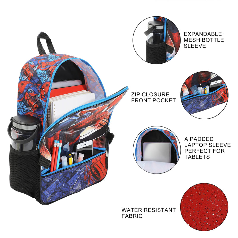 Chargez l'image dans la visionneuse de la galerie, Bioworld Marvel - Spiderman Swinging 5-Piece 16" Backpack With Lunch Kit
