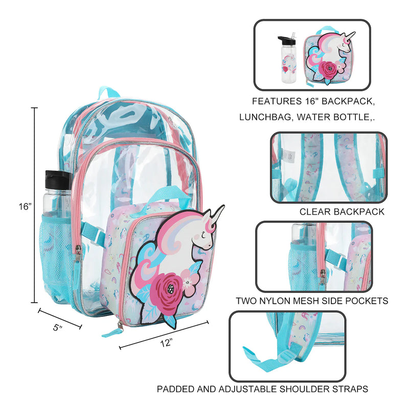 Load image into Gallery viewer, Unicorn - 3-Pieces Backpack &amp; Lunchbox Set With Water Bottle

