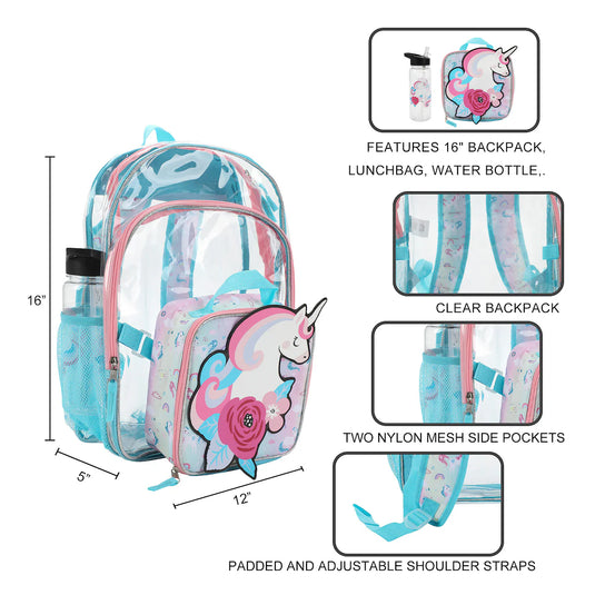 Unicorn - 3-Pieces Backpack & Lunchbox Set With Water Bottle