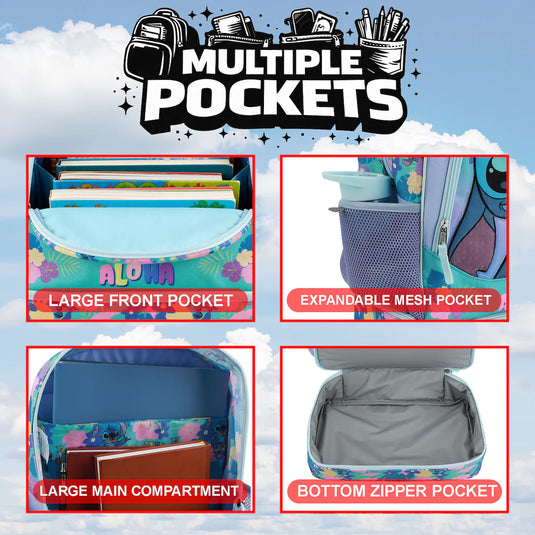Bioworld Disney Lilo & Stitch - Aloha 5-Piece 16" Backpack With Lunch Kit