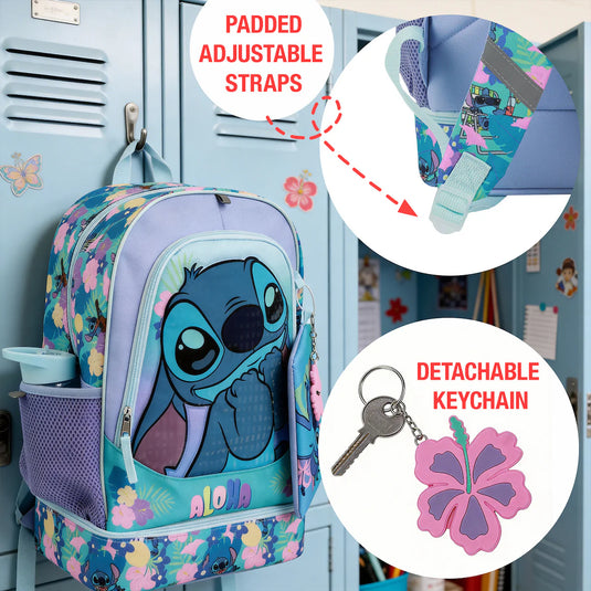 Bioworld Disney Lilo & Stitch - Aloha 5-Piece 16" Backpack With Lunch Kit