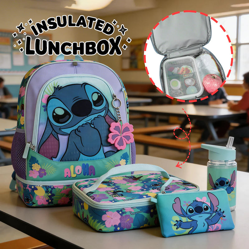 Cargue la imagen en el visor de la galería, Bioworld Disney Lilo &amp; Stitch - Aloha 5-Piece 16" Backpack With Lunch Kit
