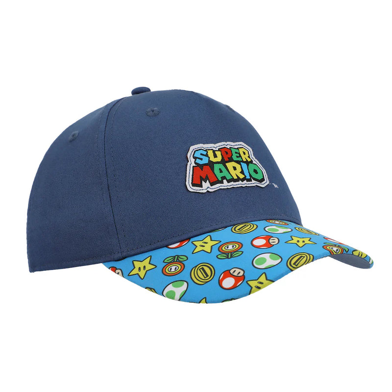 Cargue la imagen en el visor de la galería, Bioworld Super Mario Bros - Logo &amp; Power-Ups Youth Blue Hat
