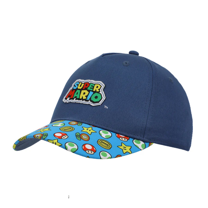 Cargue la imagen en el visor de la galería, Bioworld Super Mario Bros - Logo &amp; Power-Ups Youth Blue Hat
