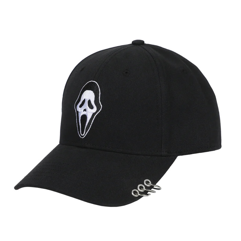 Cargue la imagen en el visor de la galería, Bioworld Ghostface - Character Embroidered AOP Men's Black Snapback Hat
