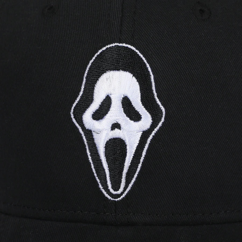 Cargue la imagen en el visor de la galería, Bioworld Ghostface - Character Embroidered AOP Men's Black Snapback Hat
