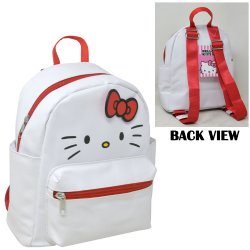 Chargez l&#39;image dans la visionneuse de la galerie, Hello Kitty Visage avec Noeud Rouge 10&#39;&#39; Mini Sac à Dos Deluxe en Cuir PU avec 1 Poche Avant 
