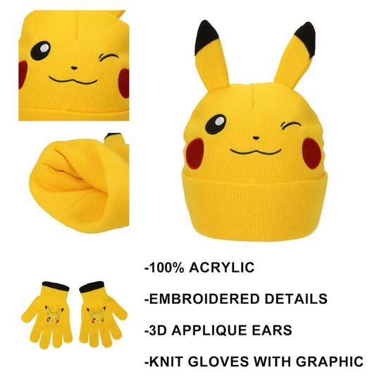 Pokemon Pikachu - Youth Beanie & Gloves Combo Set