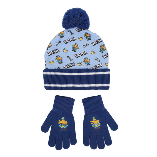 Bioworld Dog Man All-Over Character Print - Youth 2-Piece Knit Beanie & Gloves Set