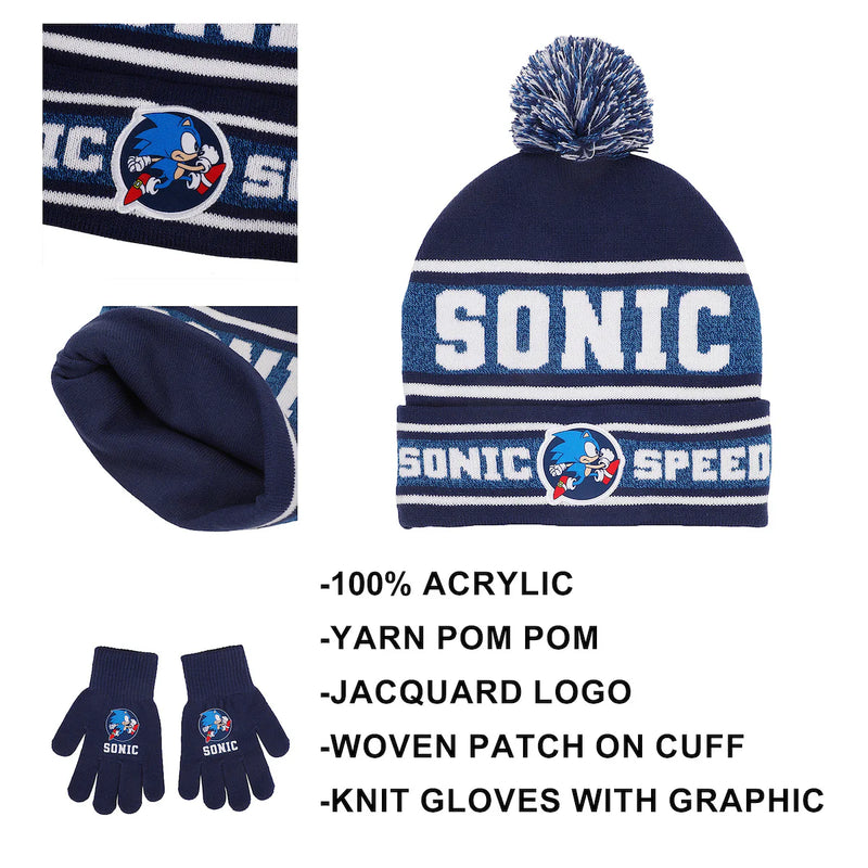 Load image into Gallery viewer, Sonic the Hedgehog - Sonic Speed Youth Beanie &amp; Gloves Combo
