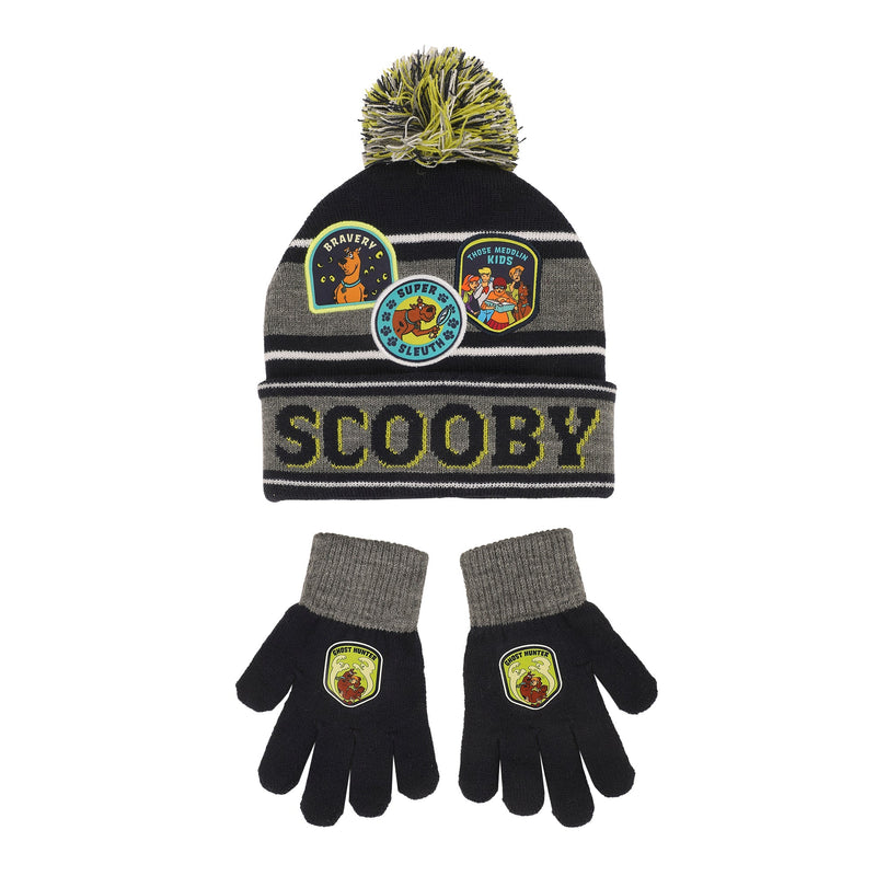 Cargue la imagen en el visor de la galería, Bioworld Scooby-Doo Super Sleuth Badges Youth 2-Piece Knit Beanie &amp; Gloves Set
