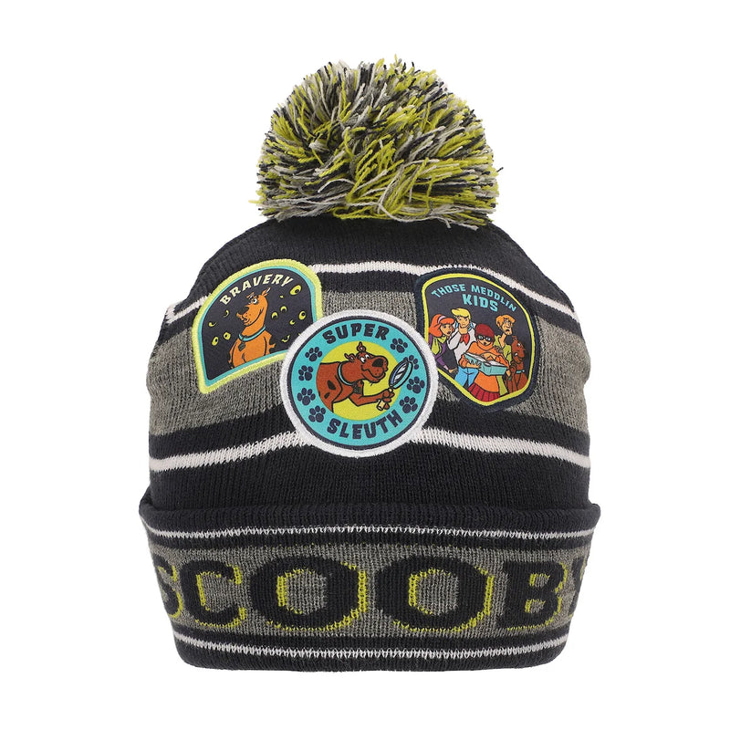 Cargue la imagen en el visor de la galería, Bioworld Scooby-Doo Super Sleuth Badges Youth 2-Piece Knit Beanie &amp; Gloves Set
