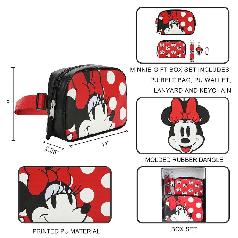 Load image into Gallery viewer, Disney: Mickey &amp; Minnie Mouse - 4 Piece Belt/Bag/Wallet/Lanyard &amp; Keychain Set
