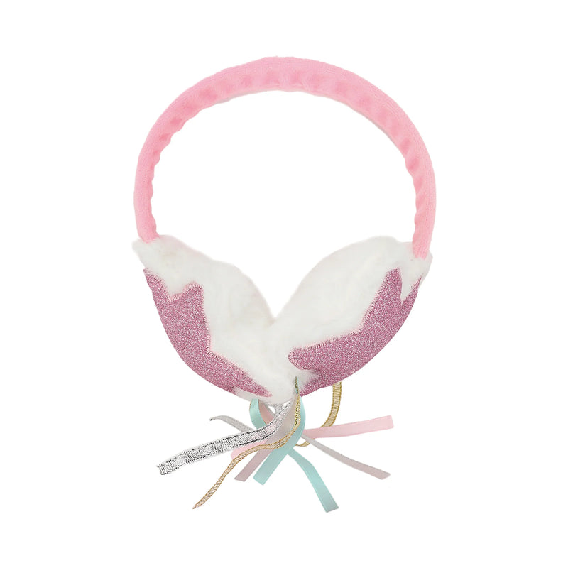 Chargez l'image dans la visionneuse de la galerie, Bioworld Sparkly Stars - 2-Piece Youth Pink Plush Ear Muffs &amp; Gloves Set

