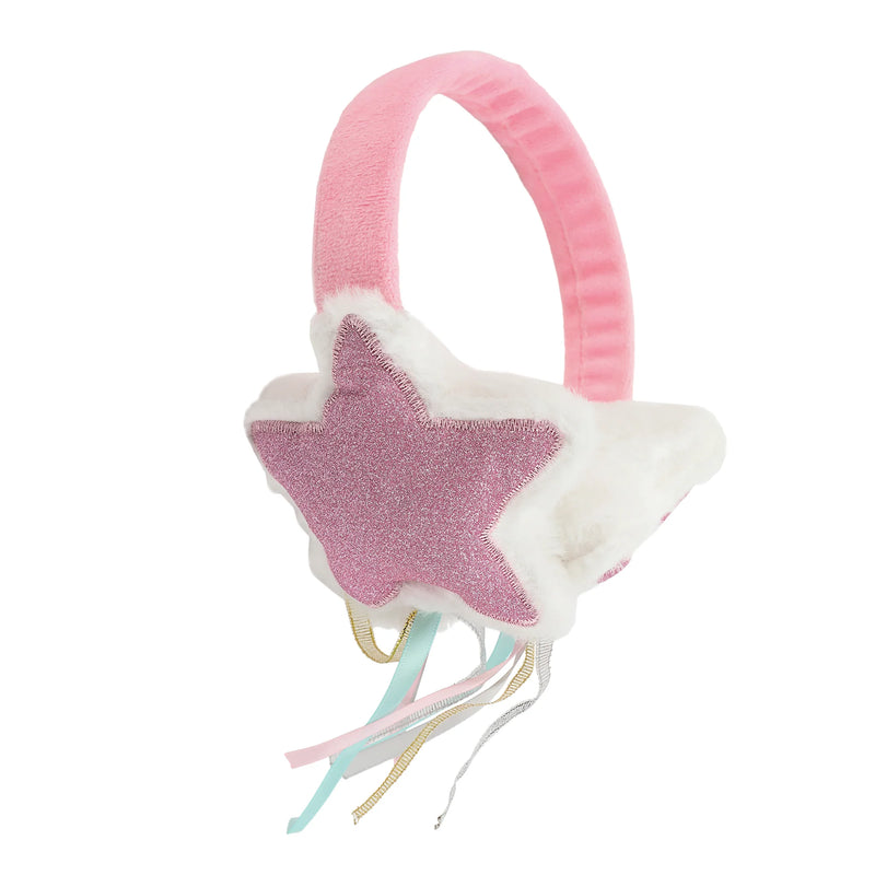 Chargez l'image dans la visionneuse de la galerie, Bioworld Sparkly Stars - 2-Piece Youth Pink Plush Ear Muffs &amp; Gloves Set
