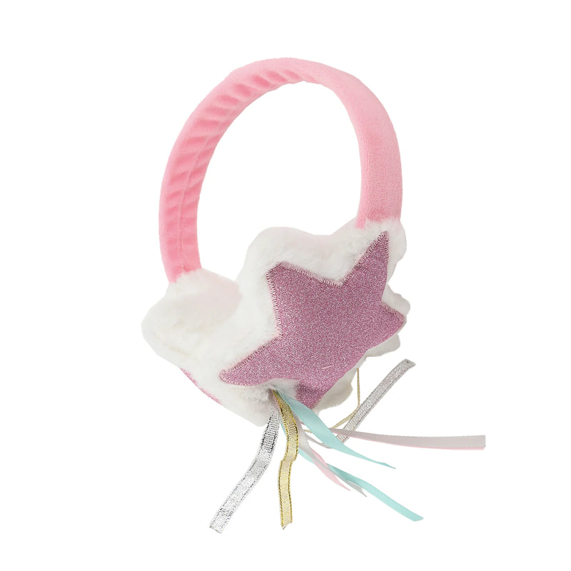 Chargez l'image dans la visionneuse de la galerie, Bioworld Sparkly Stars - 2-Piece Youth Pink Plush Ear Muffs &amp; Gloves Set
