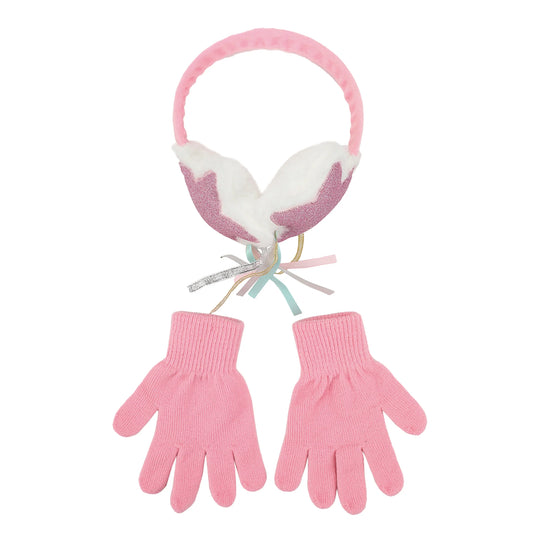 Bioworld Sparkly Stars - 2-Piece Youth Pink Plush Ear Muffs & Gloves Set