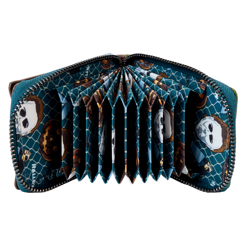 Cargue la imagen en el visor de la galería, Loungefly Halloween - Michael Myers Pumpkin Glow Accordion Zip Around Wallet
