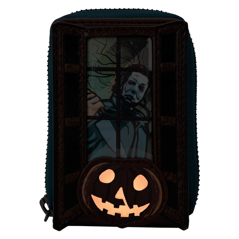 Cargue la imagen en el visor de la galería, Loungefly Halloween - Michael Myers Pumpkin Glow Accordion Zip Around Wallet
