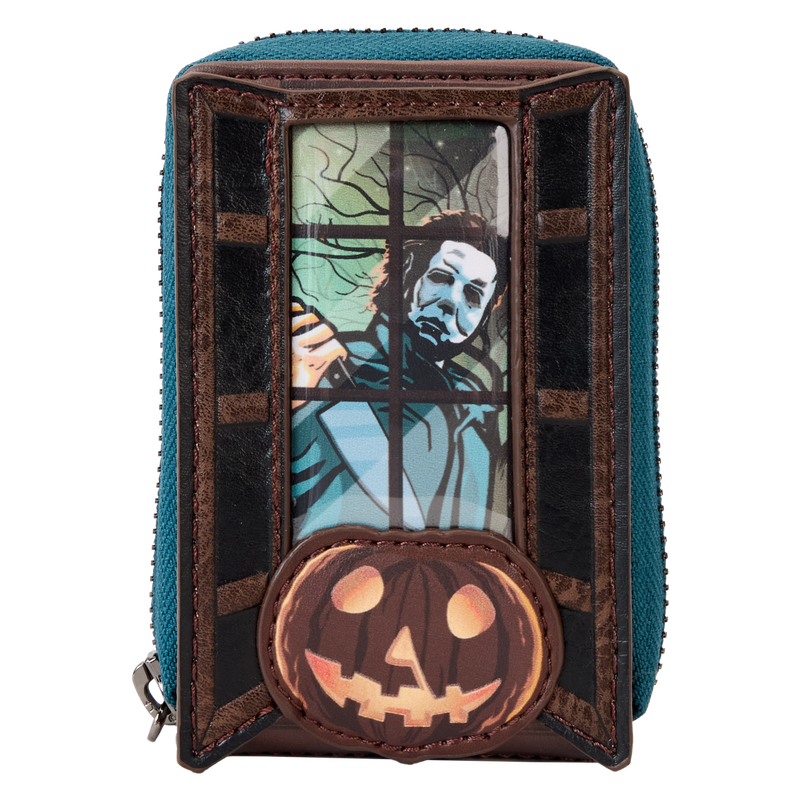 Cargue la imagen en el visor de la galería, Loungefly Halloween - Michael Myers Pumpkin Glow Accordion Zip Around Wallet
