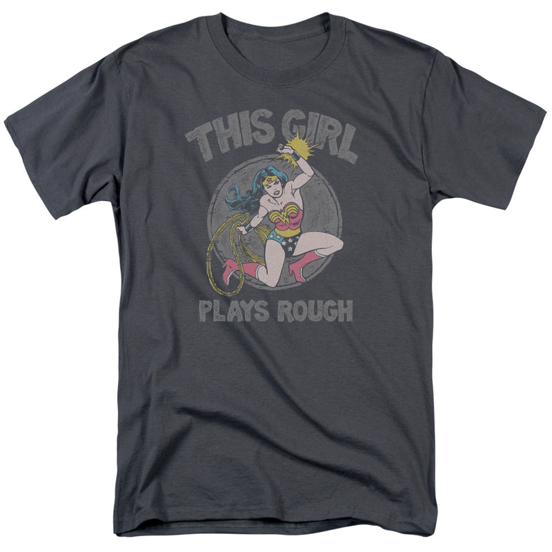 Cargue la imagen en el visor de la galería, Wonder Woman - This Girl Plays Rough Charcoal T-Shirt
