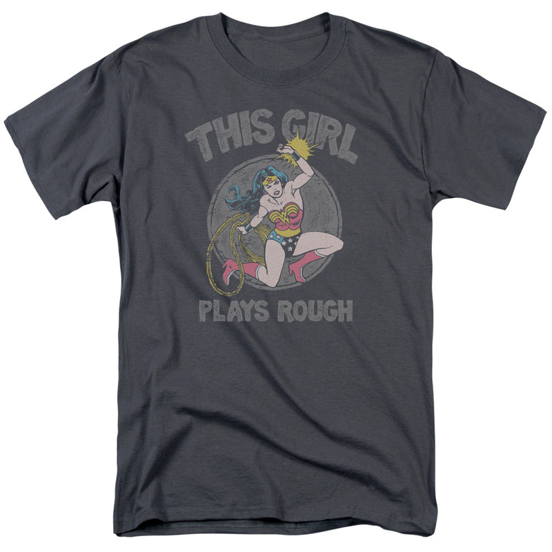 Wonder Woman - This Girl Plays Rough Charcoal T-Shirt
