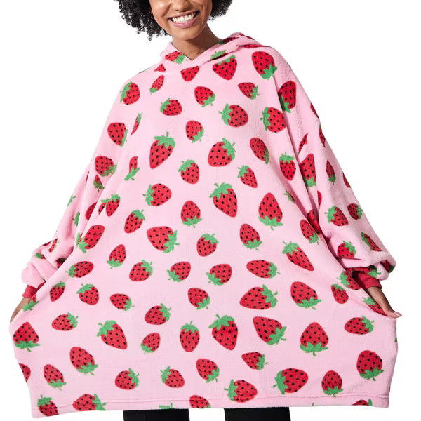 Cargue la imagen en el visor de la galería, Strawberries - All-Over Print Pink Long Sleeve Oversized Wearable Hoodie
