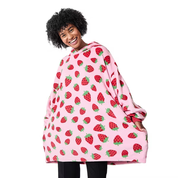 Cargue la imagen en el visor de la galería, Strawberries - All-Over Print Pink Long Sleeve Oversized Wearable Hoodie
