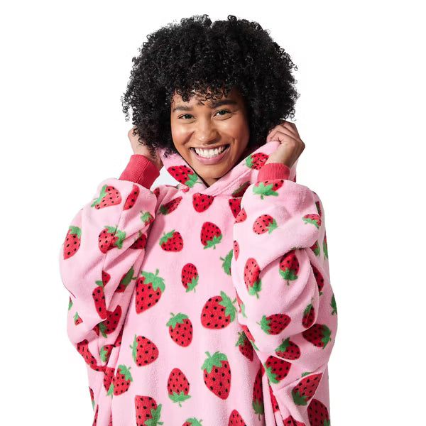Cargue la imagen en el visor de la galería, Strawberries - All-Over Print Pink Long Sleeve Oversized Wearable Hoodie
