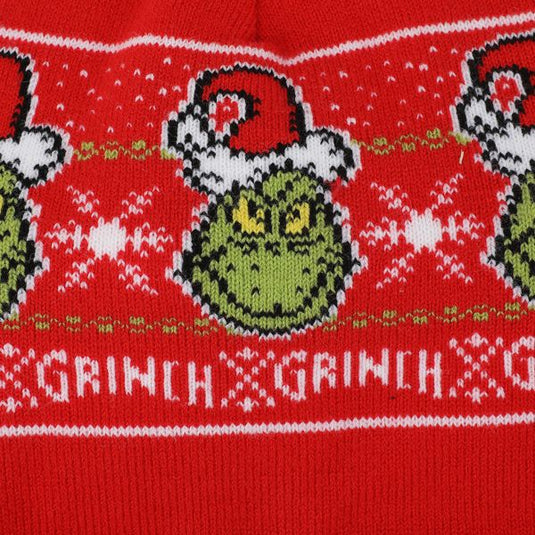 Bioworld Dr. Seuss - The Grinch Holiday Sweater Pattern Red Trapper Cuff Beanie