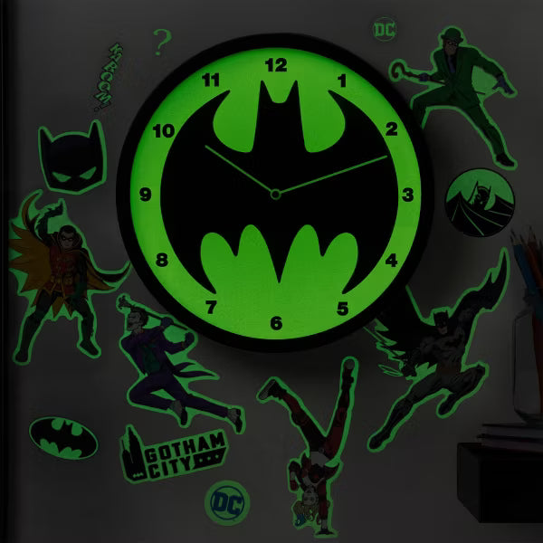 Load image into Gallery viewer, Paladone DC Comics Batman - Characters &amp; Logo Glow In The Dark Wall Clock

