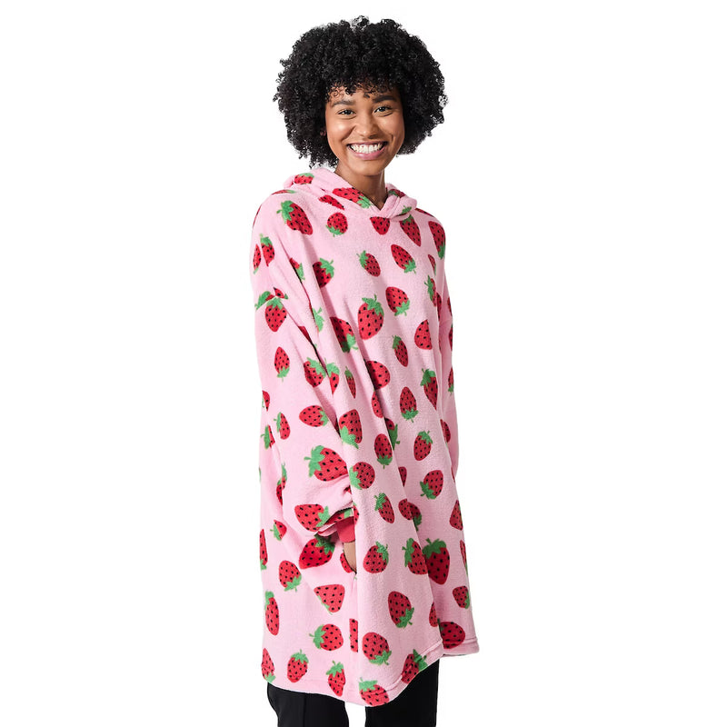 Cargue la imagen en el visor de la galería, Strawberries - All-Over Print Pink Long Sleeve Oversized Wearable Hoodie
