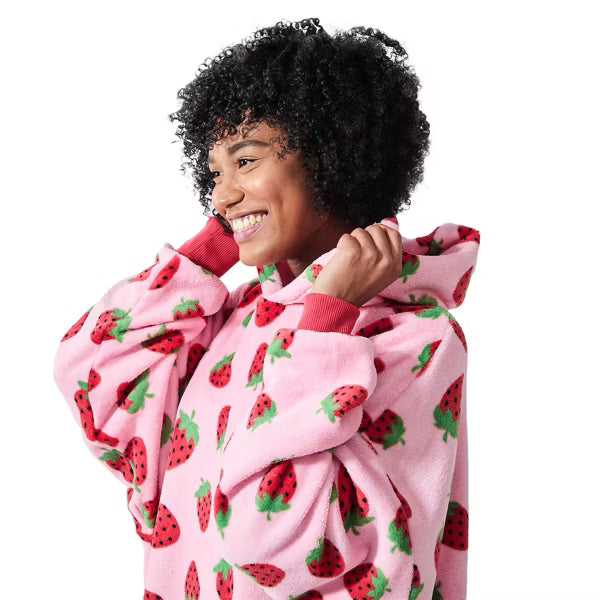 Cargue la imagen en el visor de la galería, Strawberries - All-Over Print Pink Long Sleeve Oversized Wearable Hoodie
