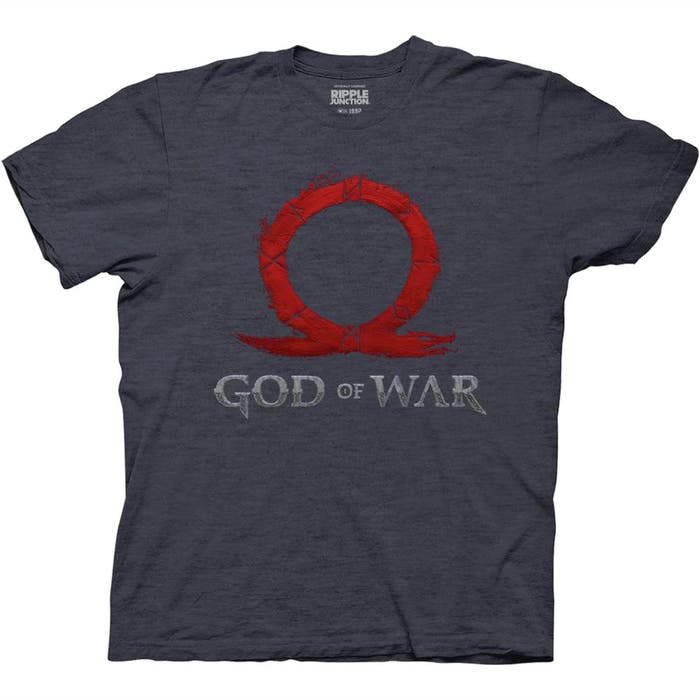 Chargez l&#39;image dans la visionneuse de la galerie, Ripple Junction: God of War - T-shirt noir chiné avec logo texturé empilé pour adulte
