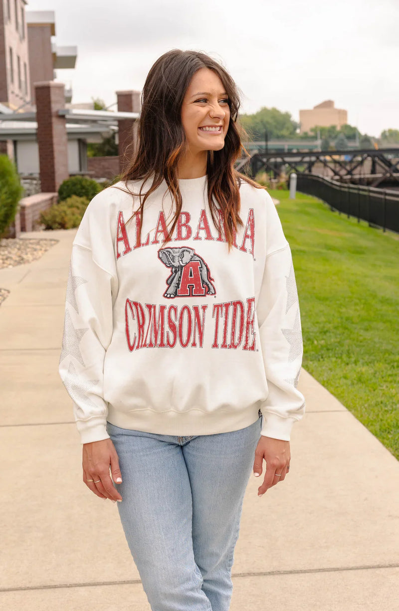 Cargue la imagen en el visor de la galería, Alabama Crimson Tide - Wynn Star Sleeve OS Fleece Crew-Neck Long Sleeve
