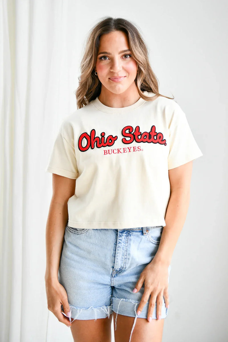 Load image into Gallery viewer, Ohio State Buckeyes - Manhattan Stitch Heavyweight Crop Tee T-shirt
