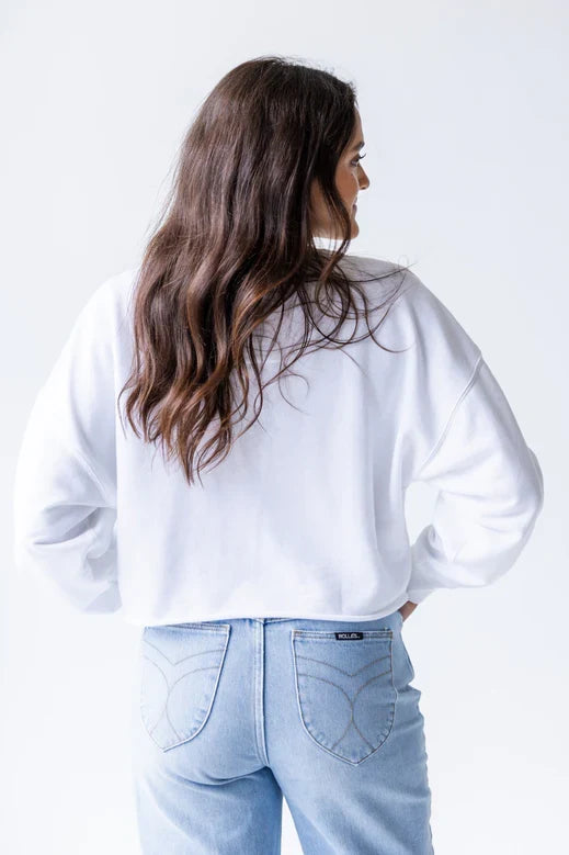 Cargue la imagen en el visor de la galería, North Carolina Tar Heels - NCAA Perkins Chenille Cropped Sleeve Crew Women's Long Sleeve
