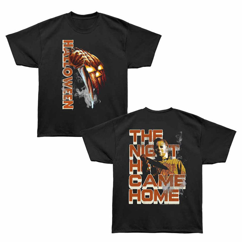 Load image into Gallery viewer, Halloween - Michael Myers Pumpkin Knife Smoke Oversized Black T-shirt
