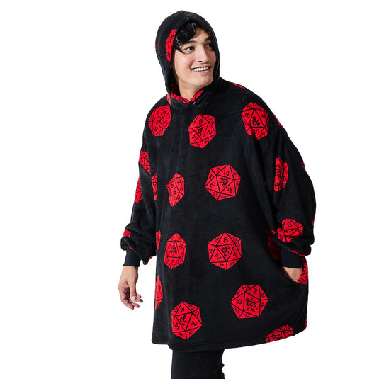 Dungeons & Dragons D20 Dice Black Sherpa-Lined Wearable Oversize Hoodie