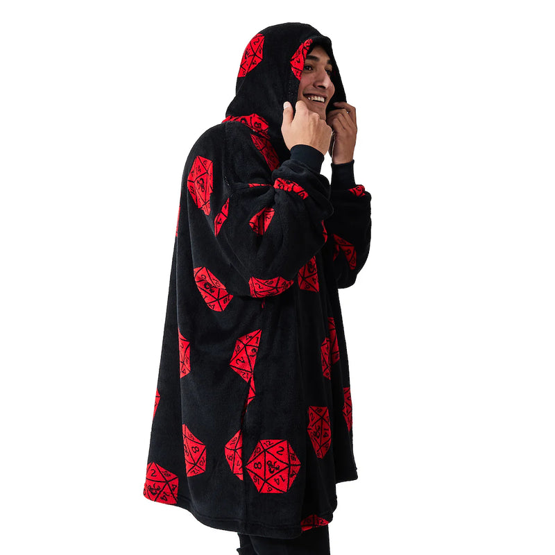 Load image into Gallery viewer, Dungeons &amp; Dragons D20 Dice Black Sherpa-Lined Wearable Oversize Hoodie
