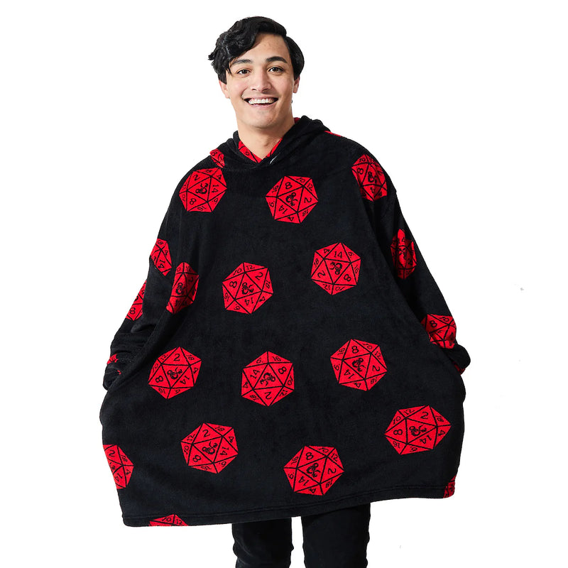 Load image into Gallery viewer, Dungeons &amp; Dragons D20 Dice Black Sherpa-Lined Wearable Oversize Hoodie
