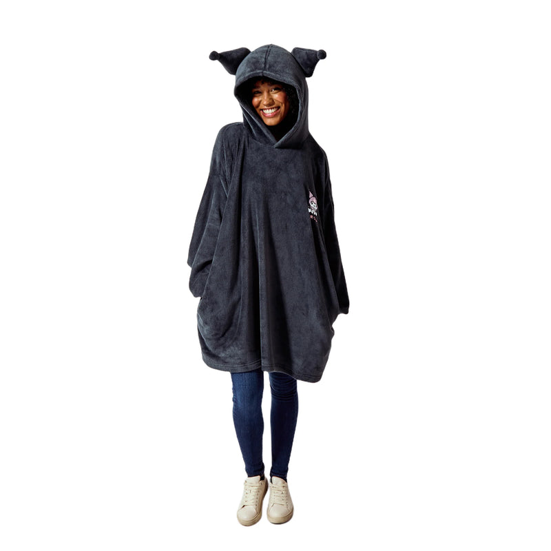 Cargue la imagen en el visor de la galería, Sanrio - Kuromi Embroidered Character Art Women&#39;s Black Oversized Hoodie
