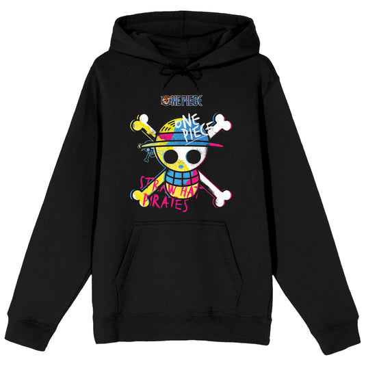 Bioworld One Piece Live Action - Graffiti-Style Straw Hat Adult Black Graphic Unisex Hoodie