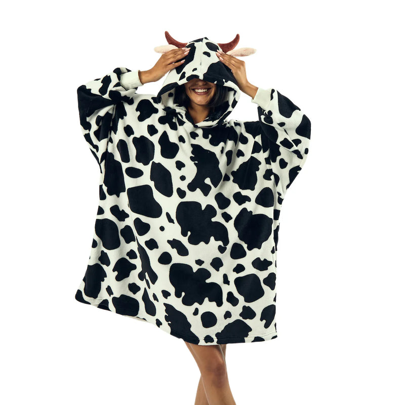 Cargue la imagen en el visor de la galería, Cow - White Oversized Wearable Hoodie
