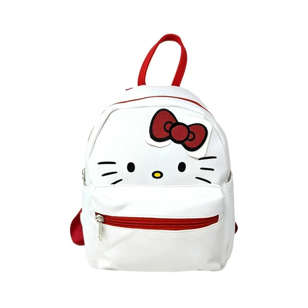 Hello Kitty Face with Red Bow 10'' Mini Deluxe Pu Leather Backpack with 1 Front Pocket