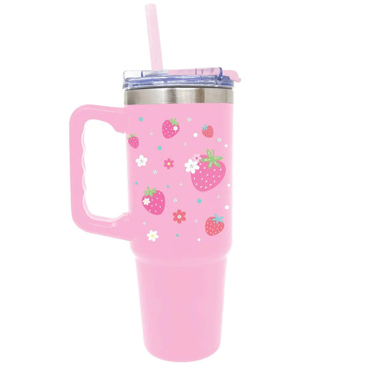 Hot Focus - Strawberry Stainless Steel 27oz Tumbler W/ Keychain Charm Bag
